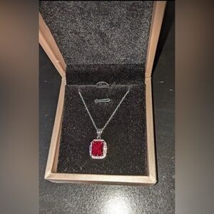 925 Sterling Silver 4 Carats Square Diamond Radiant Cut Birthstone Necklace NWT